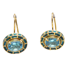 Gold Rhodium Earrings 925 Sterling Silver Natural Blue Topaz Gem Stone Handmade Enamel Meena Women Gift Traditional E510
